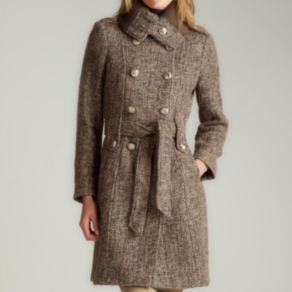 Calvin Klein Brown Boucle Teddy Wool Blend Peacoat